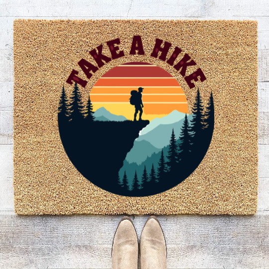 Take A Hike - Vintage Sunset Mountain Silhouette Coir Doormats