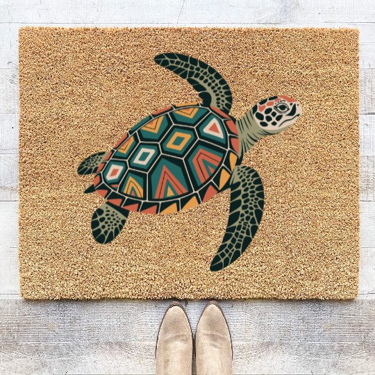 Sea Turtle Geometric Pattern Shell Coir Doormats