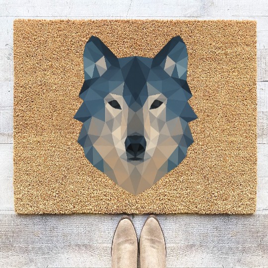 Geometric Wolf Face – Bold Abstract Wild Animal Ar Coir Doormats