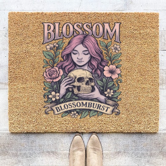 BLOS Gothic Floral Skull Embrace Coir Doormats