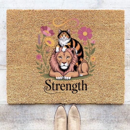 Strength Tarot Cat Card Art Coir Doormats