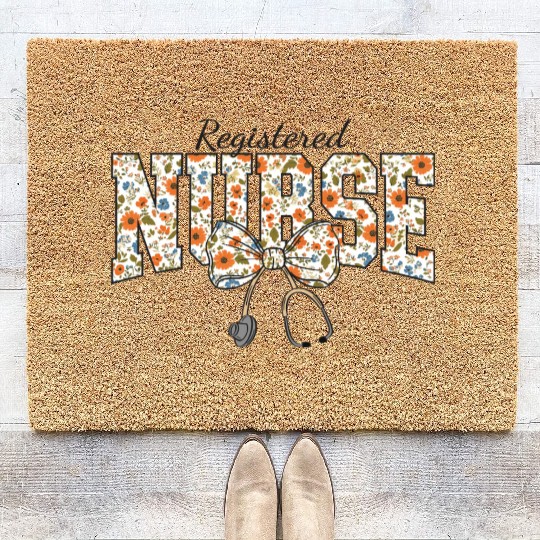 Registered Nurse Coquette Bow Floral Coir Doormats