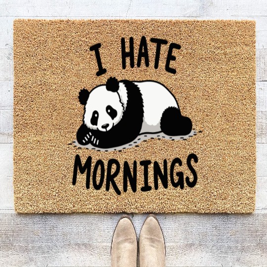 Panda I Hate Mornings Saying Coir Doormats
