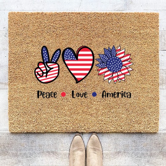 Peace Love America Coir Doormats