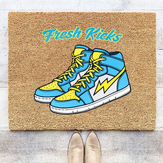 Fresh Kicks Lightning Bolt Sneakers Retro 80s Coir Doormats