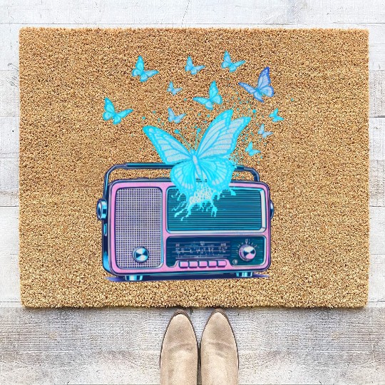 Radio Silence – Vintage Risograph Butterfly Waves Coir Doormats