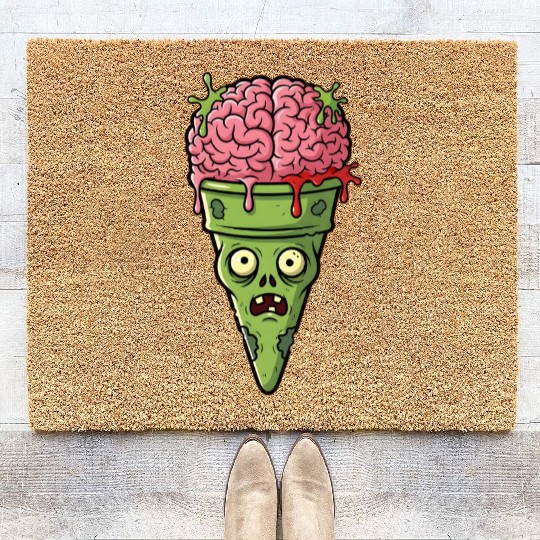 Zombie Brain Ice Cream Cone - Creepy Halloween Des Coir Doormats