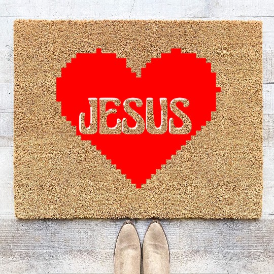 I LOVE JESUS PIXEL ART Coir Doormats