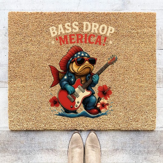 Bass Drop 'Merica! Fishing Coir Doormats