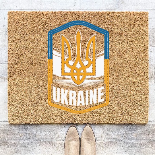 Ukraine Shield Badge Trident Emblem Ukrainian Coir Doormats