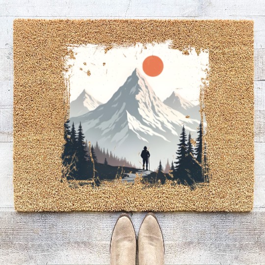 Serene Mountain Wilderness Scene Coir Doormats