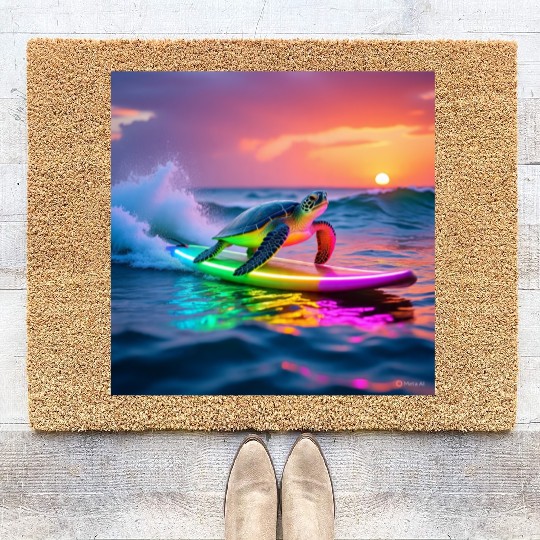 sea turtle design neon turtle Coir Doormats
