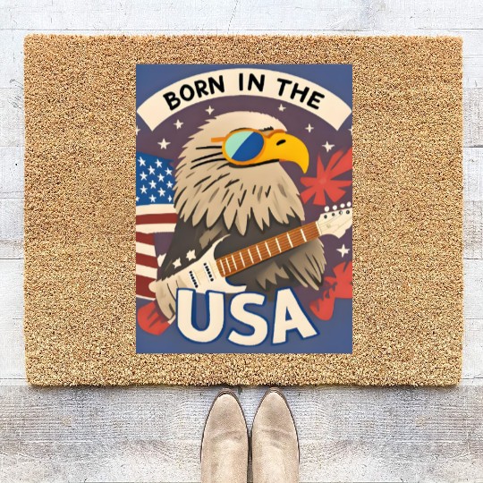 Born in the USA Bald Eagle Rock Guitar Coir Doormats