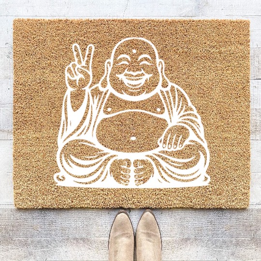 Joyful Buddha Peace Symbol Design Coir Doormats