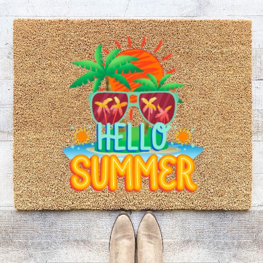 Vibrant Summer Sun and Palm Sunglasses Design Coir Doormats