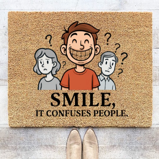 Joyful Smile Motivational Illustration Coir Doormats