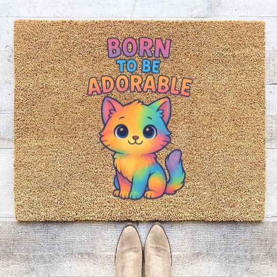 Colorful Adorable Kitten with Affirmation Coir Doormats