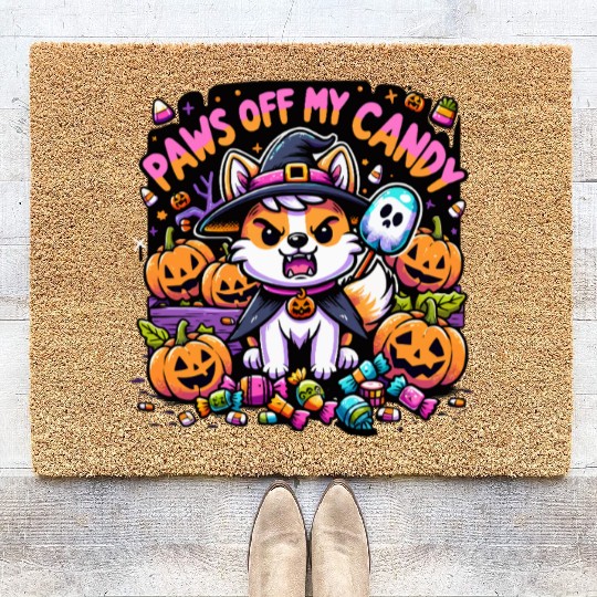 Halloween Welsh Corgi Witch Paws Off My Candy Coir Doormats