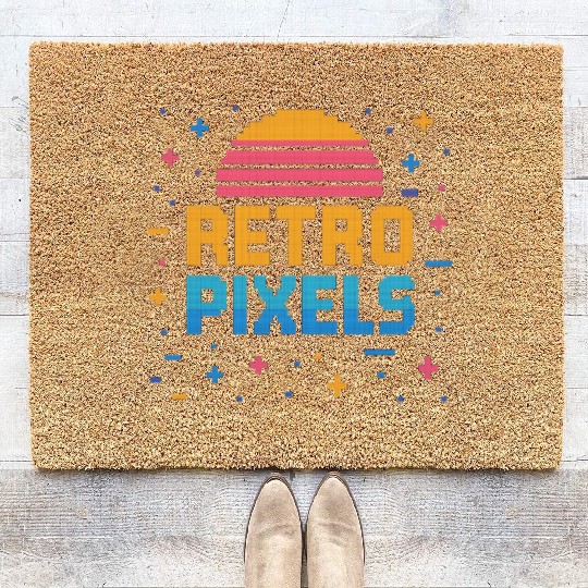 Retro Pixels – Neon 8-Bit Sunset Vibes Coir Doormats