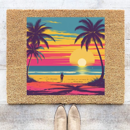 Tropical Sunset Beach Scene Coir Doormats