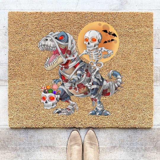 Skeleton Riding Zombie Mummy Dinosaur Halloween Coir Doormats