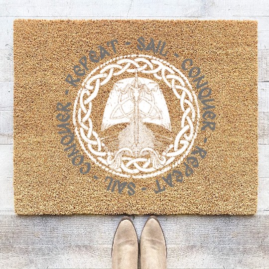 Viking Mythology Pagan Sail Conquer Repeat Coir Doormats