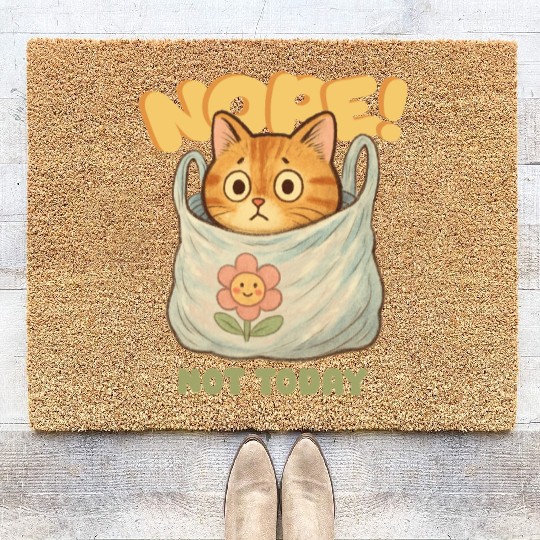 Cute Cat Wrapped in Laundry with Affirmation Coir Doormats