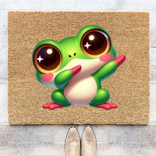 Cute frog dab dance gamer chibi cartoon kawaii Coir Doormats