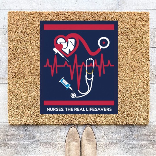 Registered Nurse RN Coir Doormats Heartbeat Line Design