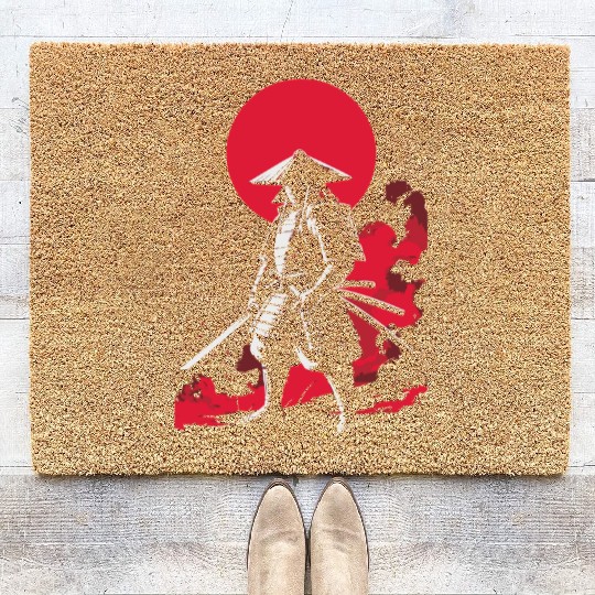 Samurai Warrior with Red Sun Backdrop Coir Doormats