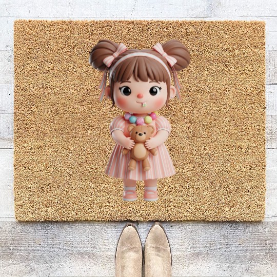 Sweet Candy Girl with Teddy Bear Coir Doormats