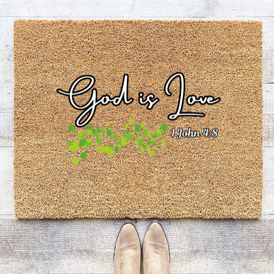 God is Love Biblical Leaf Design Coir Doormats