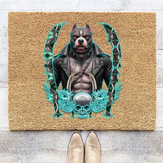 Neon Pitbull with Punk Armor Coir Doormats
