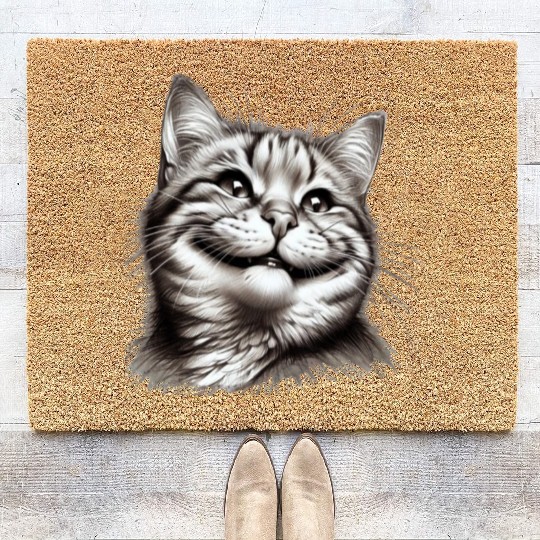 Joyful Cat Illustration for Apparel Coir Doormats