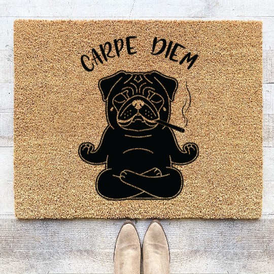 Meditative Pug with 'Carpe Diem' Text Coir Doormats