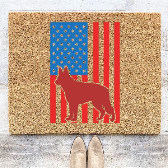 German Shepherd US Flag Coir Doormats