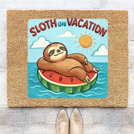 Sloth on Vacation – Watermelon Pool Float Coir Doormats