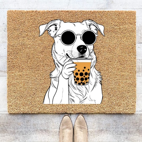 Chill Dog with Sunglasses and Bubble Tea Coir Doormats