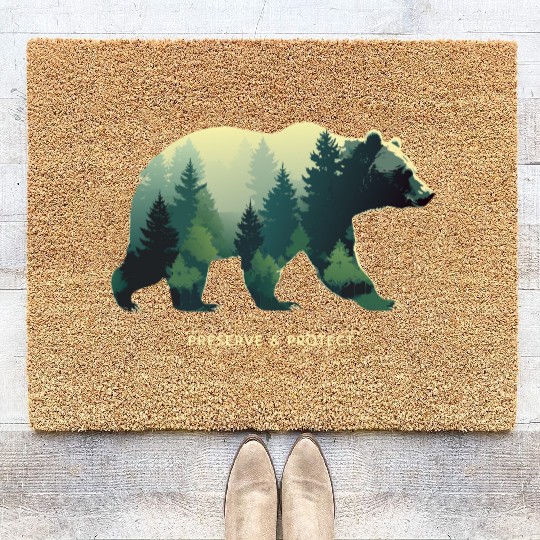 Forest Bear Nature Illustration Coir Doormats