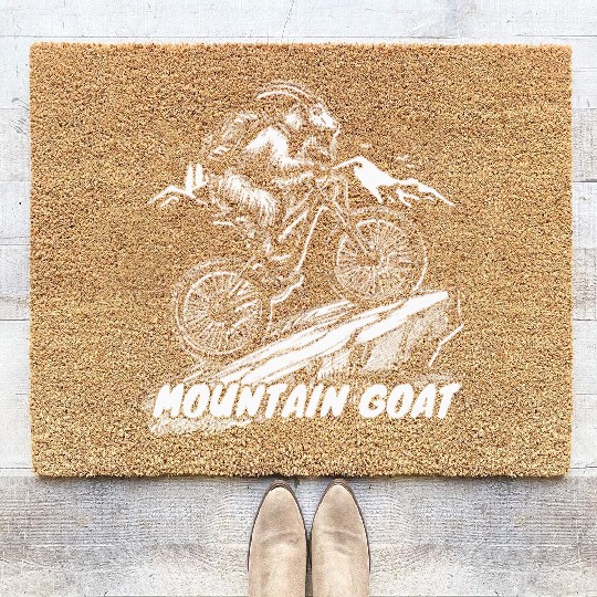 Mountain Goat on Bike Coir Doormats