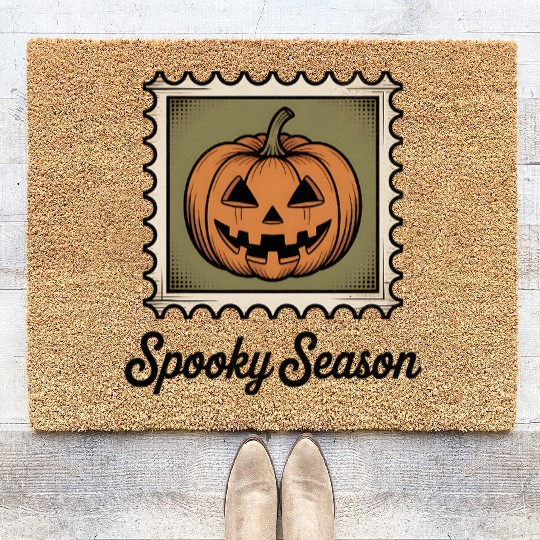 Spooky Season Pumpkin Stamp Design Coir Doormats
