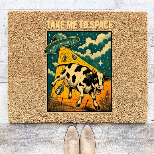Cosmic Cow UFO Encounter Print Coir Doormats