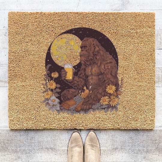 Bigfoot Drinking Beer by the Campfire Coir Doormats