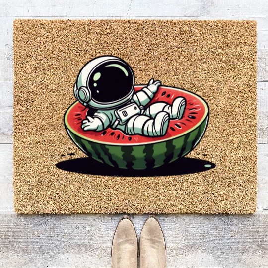 Playful Astronaut on Watermelon Slice Coir Doormats