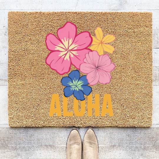 Tropical Aloha Floral Design Coir Doormats
