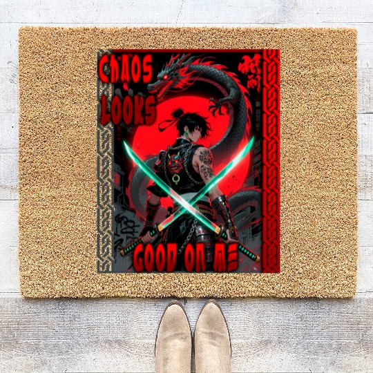 Cyberpunk Samurai with Dragon Coir Doormats