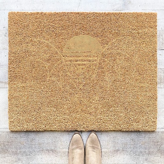Retro Sunset Bat Silhouette with Full Moon Coir Doormats