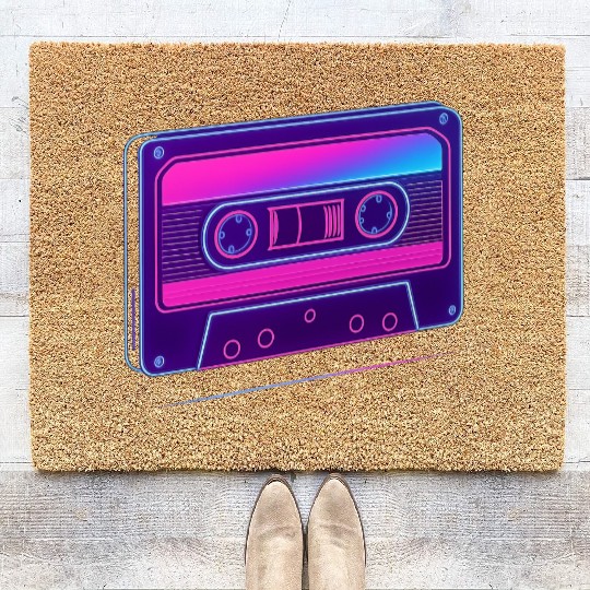Neon Cassette Tape Retro Design Coir Doormats