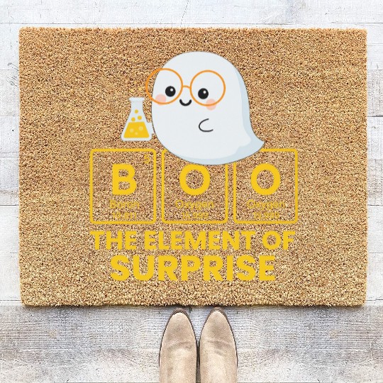 Funny Cute Chemistry Ghost with Periodic Table Coir Doormats