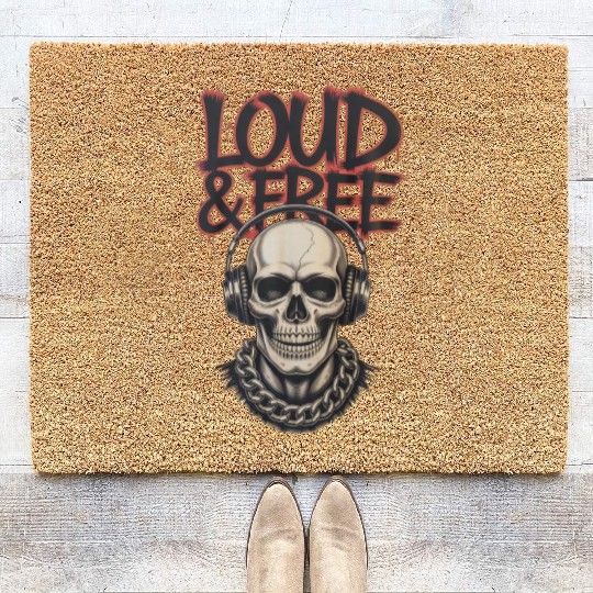 Urban Skull with Headphones and Graffiti Coir Doormats